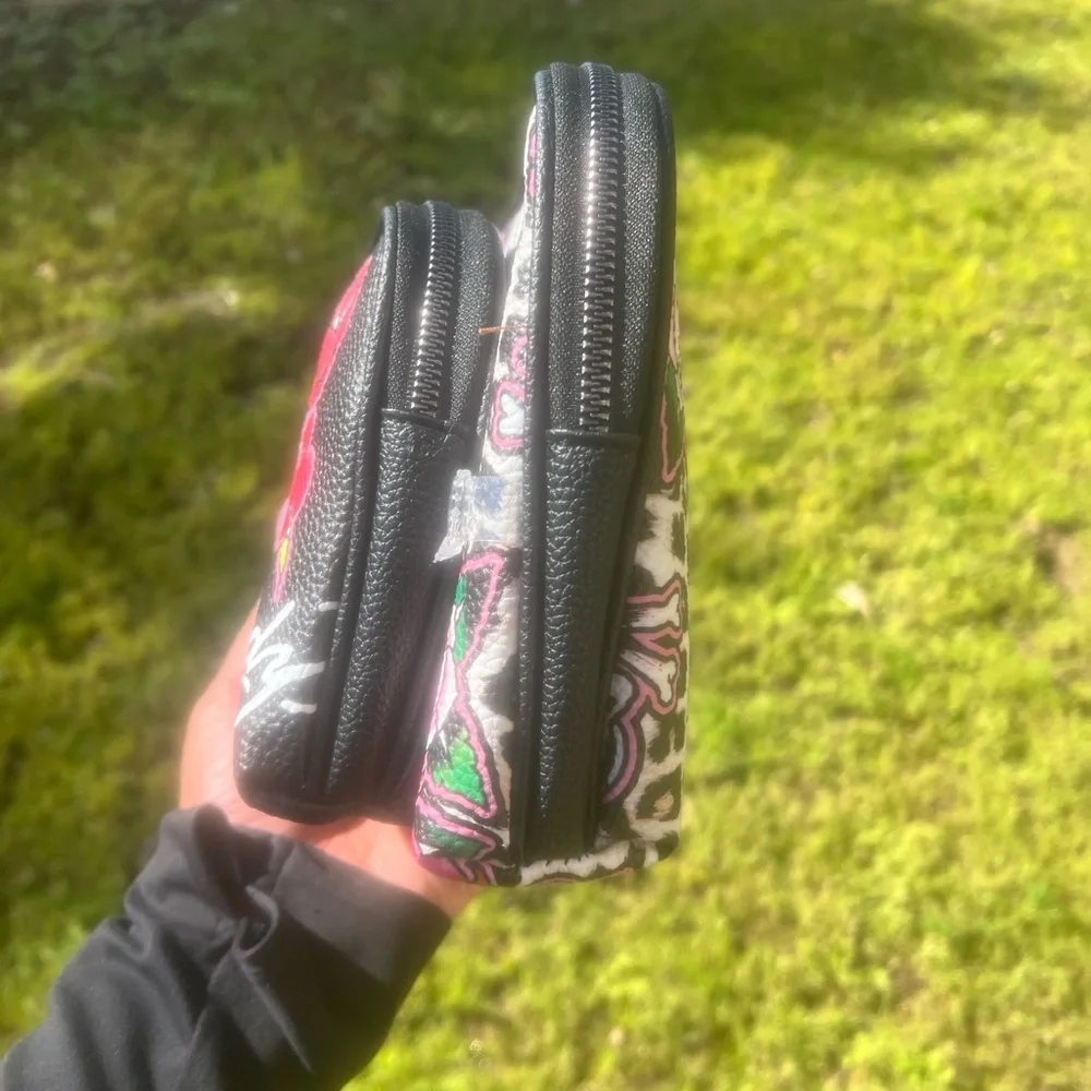 Ed Hardy Black Floral Heart Cosmetic Pouch with Pink & Red Accents